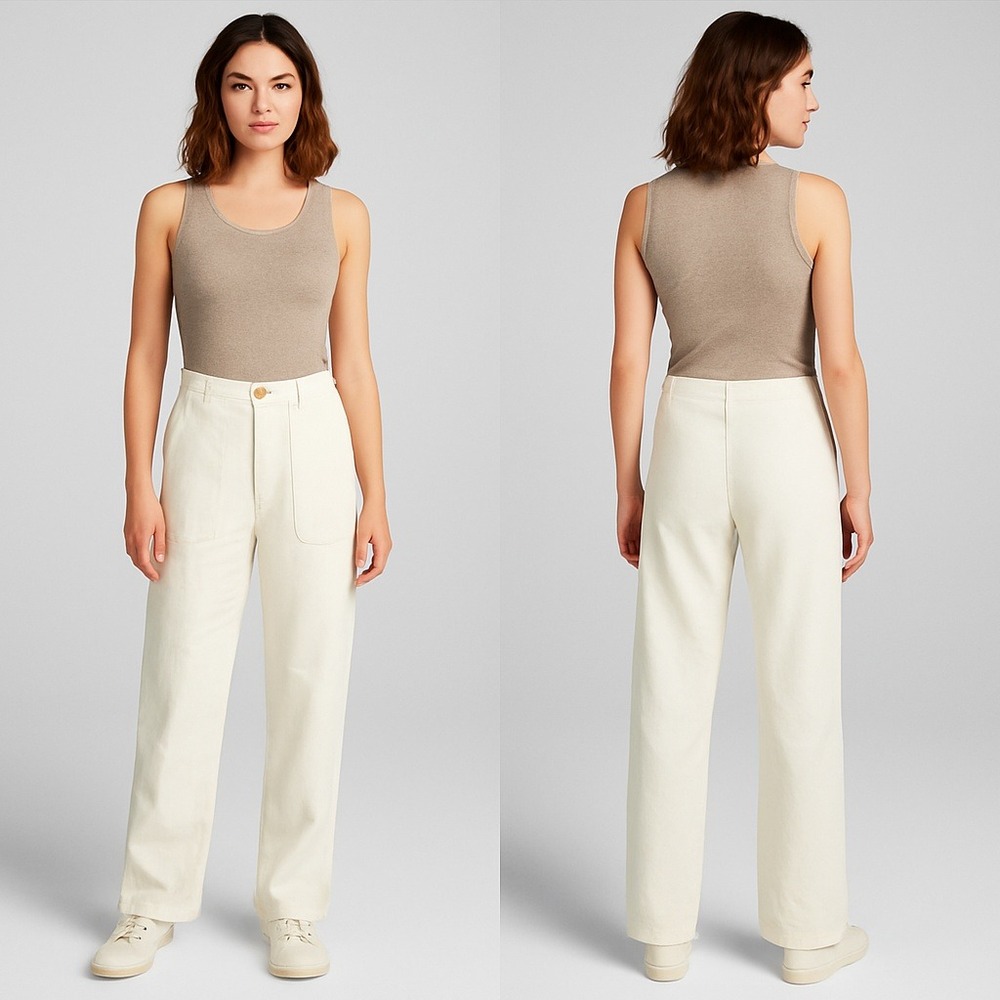 J.Jill White Cotton Straight Leg Pants Womens Size 14 Casual Minimalist Trousers